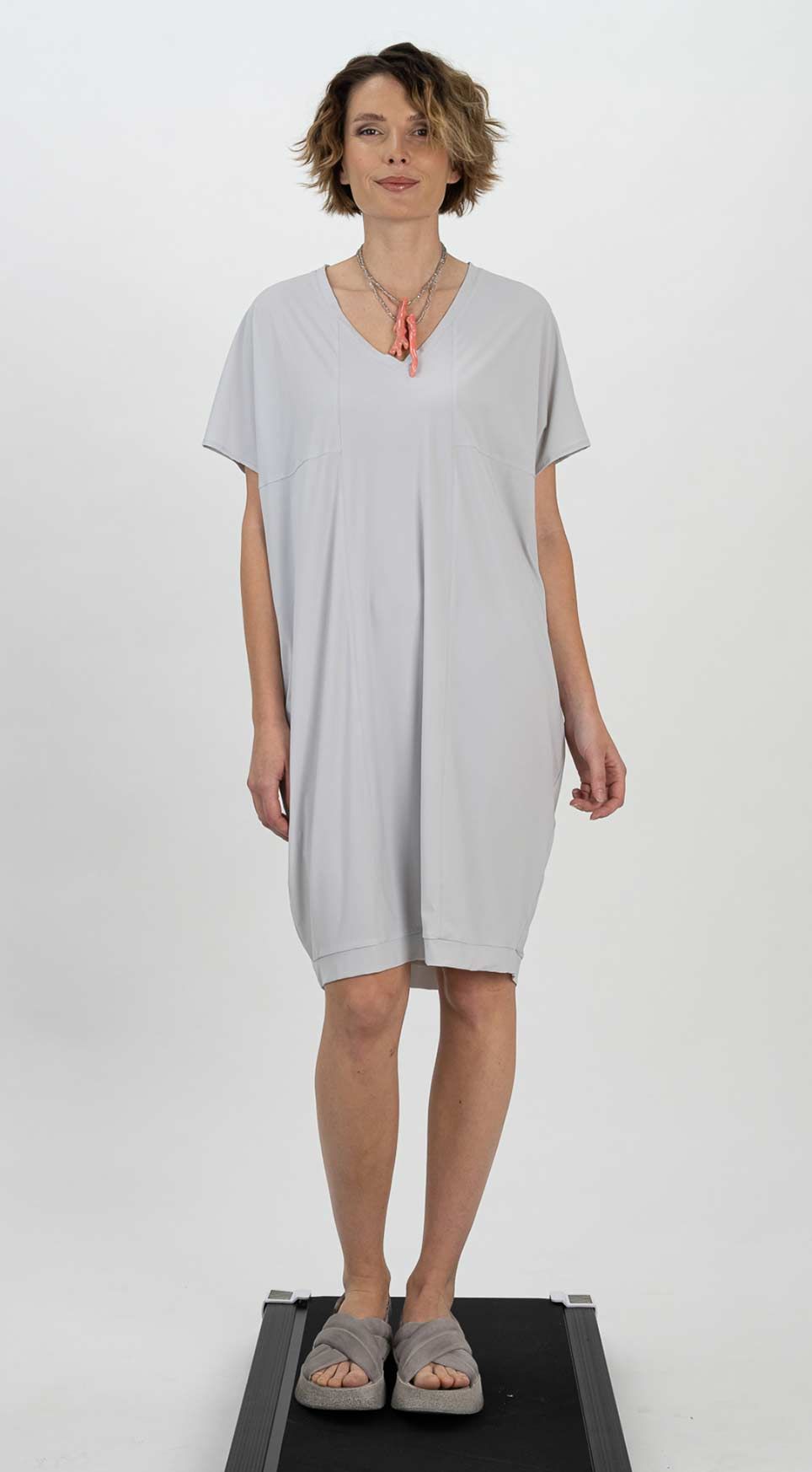 Dress 25084 light grey navy black white